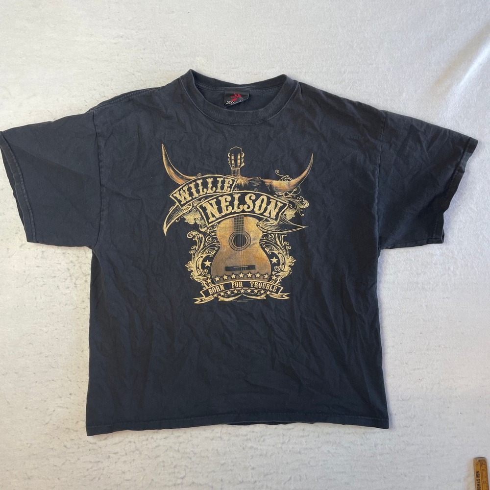Zion Rootswear Willie Nelson Graphic T-Shirt 1X Black Born‎ For Trouble Guitar
